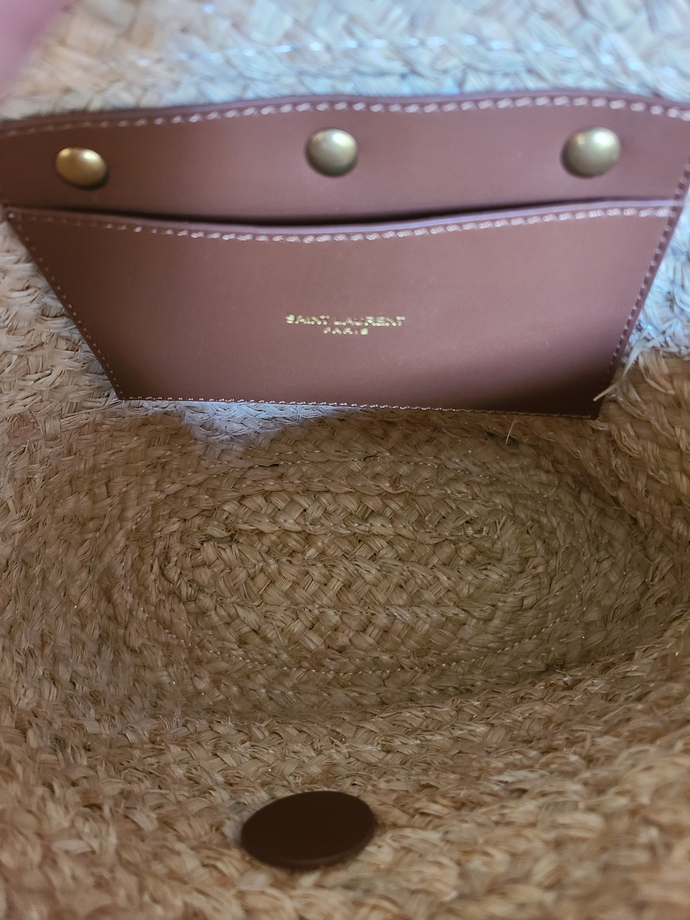 Saint Laurent Tan Leather & Straw Tote with Gold Hardware - Picture 2 of 4